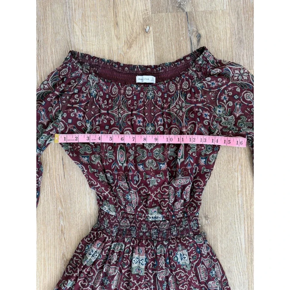 Abercrombie & Fitch Boho Maxi Dress XS Burgundy Paisley Whimsygoth Ethereal
